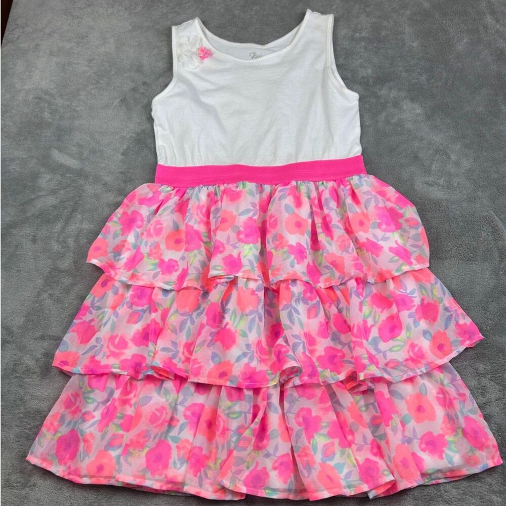 The Children’s Place Girls XL 14 Pink Floral Tiered Ruffle Sleeveless Dress